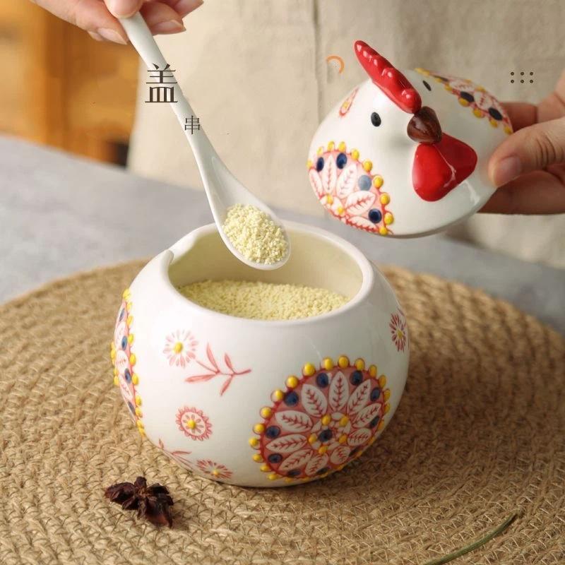 Creative Rooster Ceramic Spice Jar, Large Capacity Seasoning Container, Kitchen Storage & Pepper Holder