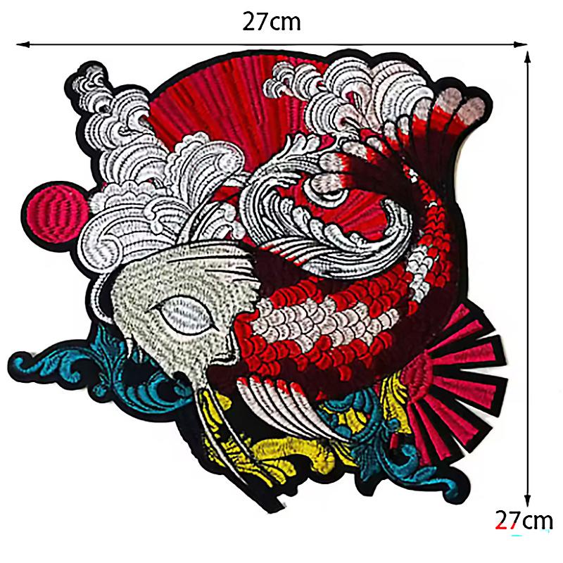 1 sztuka ciężkie haftowane czerwone łuski karpia koi naszywka aplikacja naszywka na ubranie dekoracja