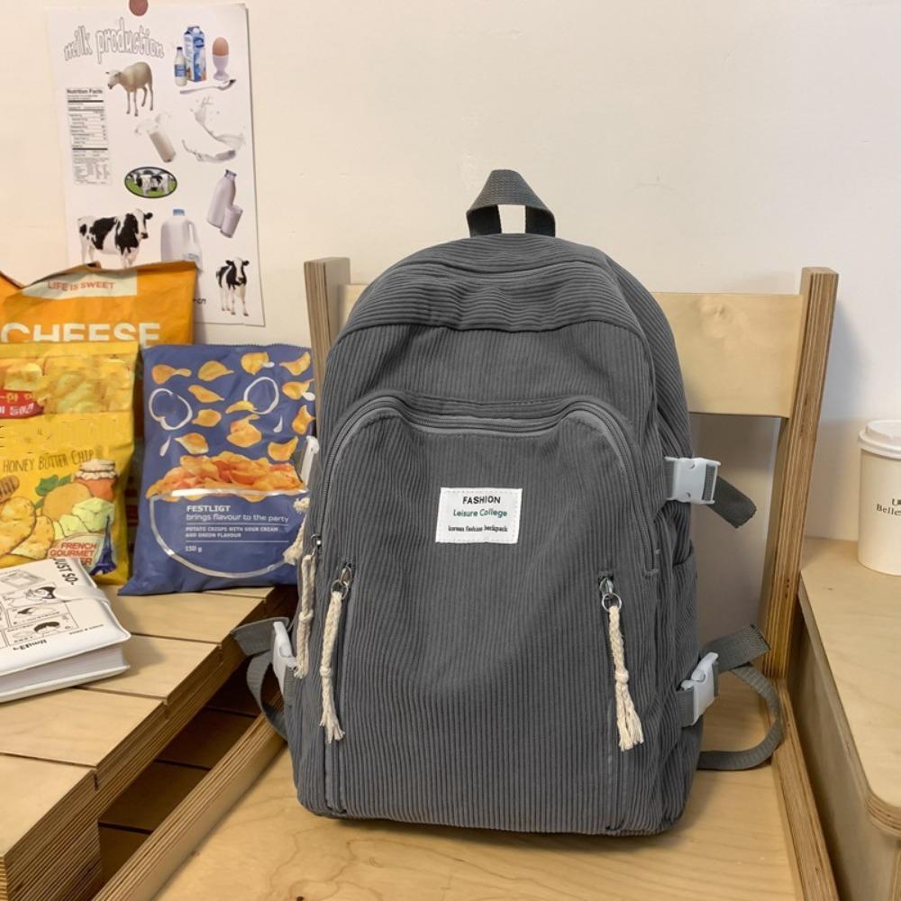 

Striped Velvet Women Bag Bookbag School Bags Portable Travel Bag сірий