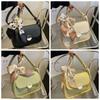 with Ribbon PU Leather Shoulder Bag Korean Style Chain Crossbody Bag Small Square Bag  Autumn
