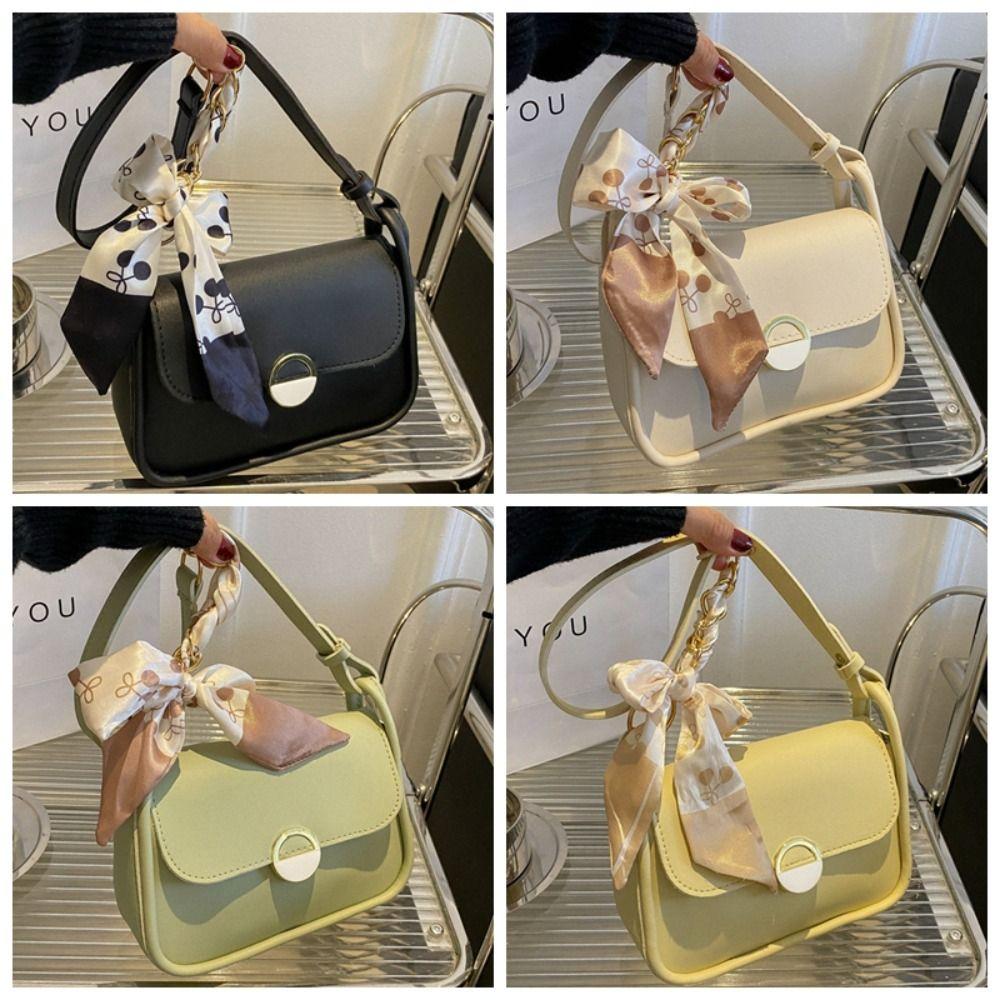 with Ribbon PU Leather Shoulder Bag Korean Style Chain Crossbody Bag Small Square Bag Autumn