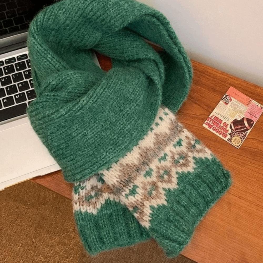 Wool Jacquard Knitted Scarf Plush Fair Isle Style Shawl Winter Cashmere Scarves Autumn Winter