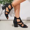 New 2025 Ladies Large Size Sandals Roman Style Hollow out Strap Heels Fish Mouth Crossbody Shoes Rubber Sole round Toe Simple