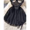 Summer Sexy Pure Desire Fancy Cutout Lace Stitching Mesh Dress Thin See-through Low-Cut Sling Skirt