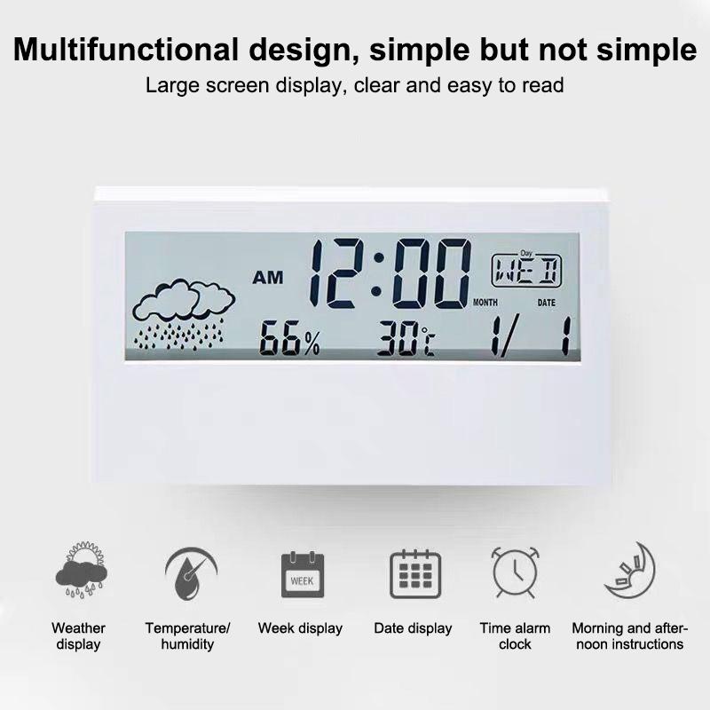 Electronic Thermo Hygrometer Clock 3 in 1 Digital Alarm Large Display Indoor Weather Station for Office Home Bedroom