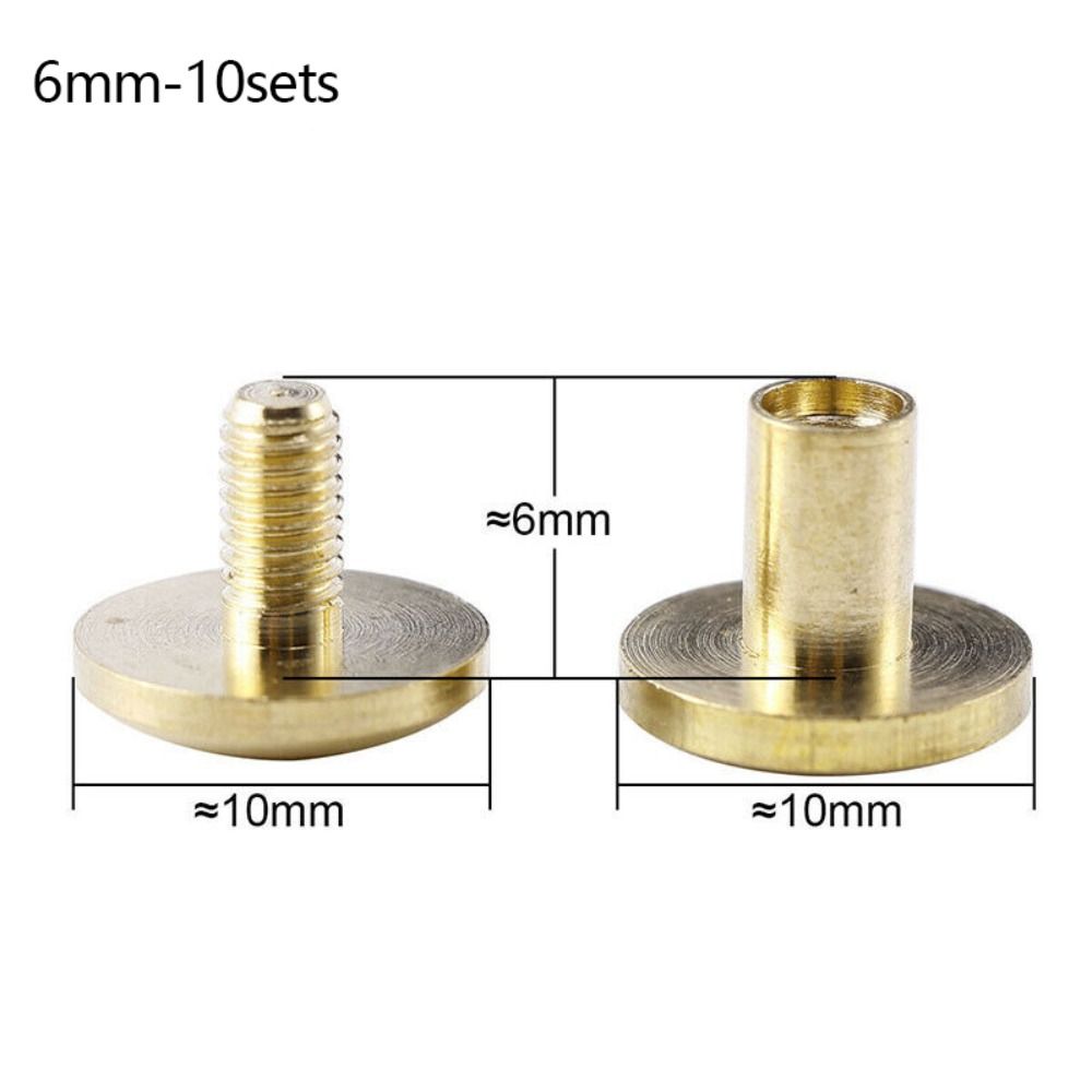 10Pcs/Set Arc Belt Screw Leather Craft Chicago Nail Brass Solid Rivet Stud Head