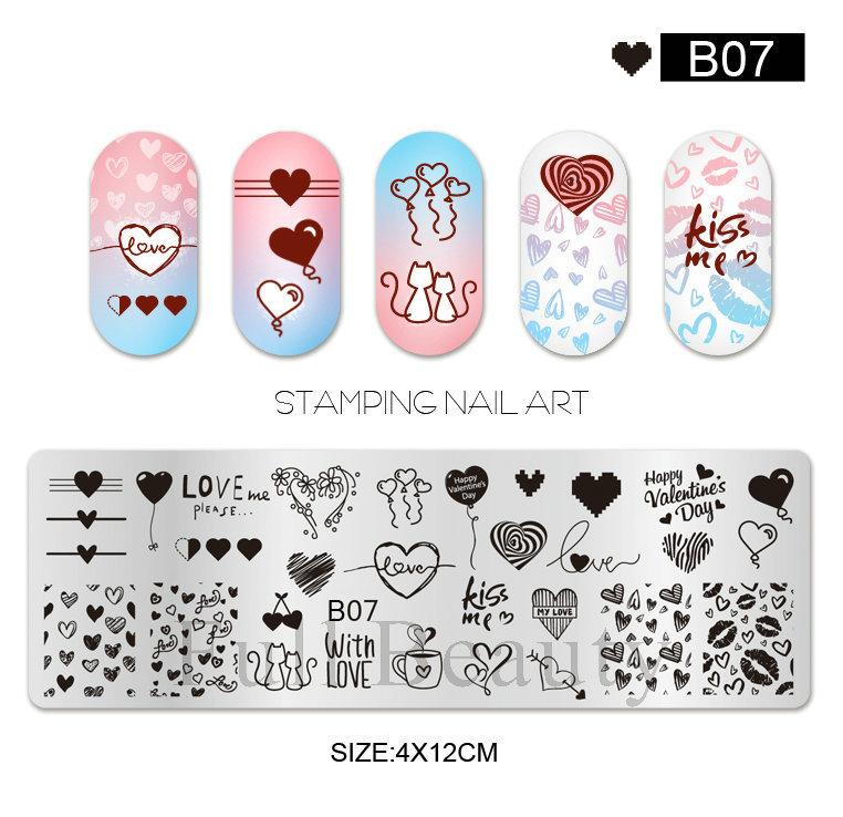 Nail Art Printing Small Long Steel Plate Valentine's Day Love DIY Painted Printing Stainless Steel Nail Printing Plate
