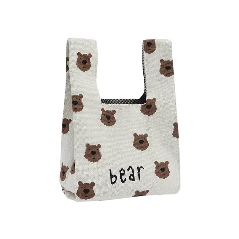 

Cute Animal Wrist Bag Portable Mini Striped Tote Handmade Knitted Bag Bucket Phone Handbags Large Capacity Autumn Winter Bags белый