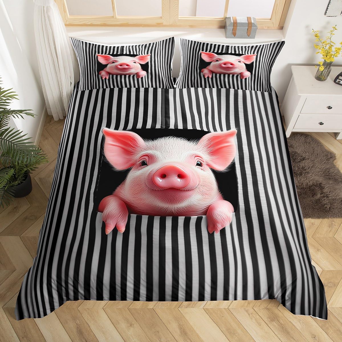 

Kids Pig Duvet Cover Set Full King Kawaii Farm Animal Bedding Set Microfiber Tropical Fruit Print Comforter Cover for Teen Adult EU Single(135x200cm)
