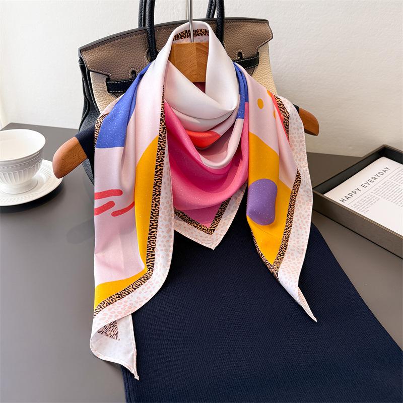 Geometric Color Matching Triangle Scarf Simulation Silk Printing Sunscreen Shawl Waist Scarf Silk Scarf Scarf Headscarf Women