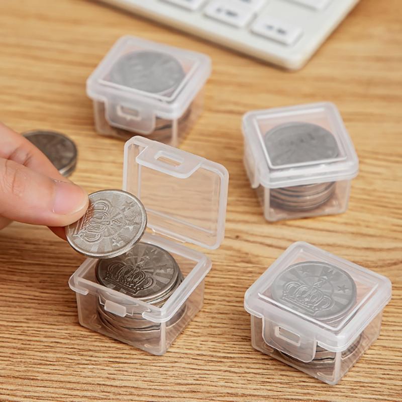 Clear Rectangular Coin Cases Capsules Container Holder Storage Box Plastic For Storing Coins Bins