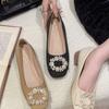 Perlenschnalle Prinzessin flacher Mund Einzelne Schuhe vielseitige Damenschuhe Herbst weiches Leder weiche Sohle Pedal leicht flache Beanie Schuhe