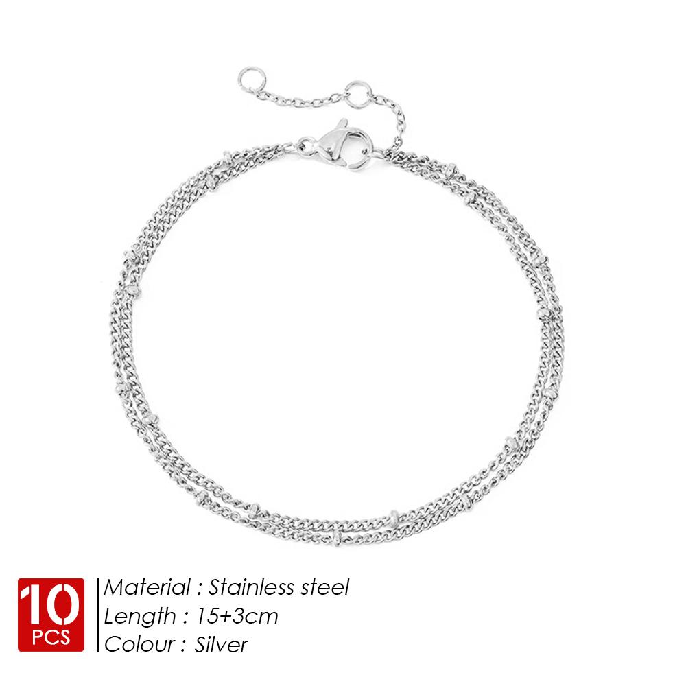eManco 10PCS Wholesale Simple Female Dainty Chain Bracelet Jewelry Layered Beads Chain Bracelet For Women Stainless Steel Chain