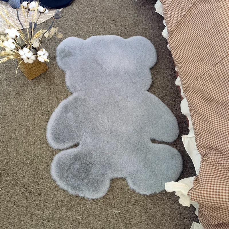 Cute Cartoon Rabbit Fur Plush Teddy Bear Rug – Faux Fur Animal Shape Rug for Children's Bedroom