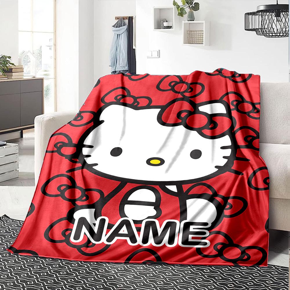 Customizable HelloKitty5 Throw Blanket – Personalized Name, All-Season Cozy Snug Blanket, Machine Washable, Personalized Blanket