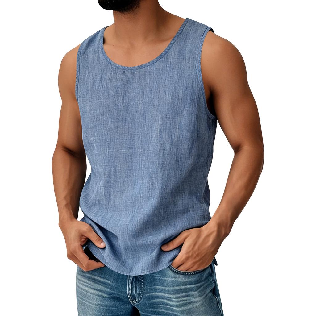 Men's Cotton Linen Sleeveless Vest Men's Casual Fashion Sports Sleeveless Vest