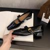 Shallow Single Shoes Women's Middle Heel Spring and Autumn New Commuting Soft Leather Thick Heel Mary Jane Small Leather Shoes