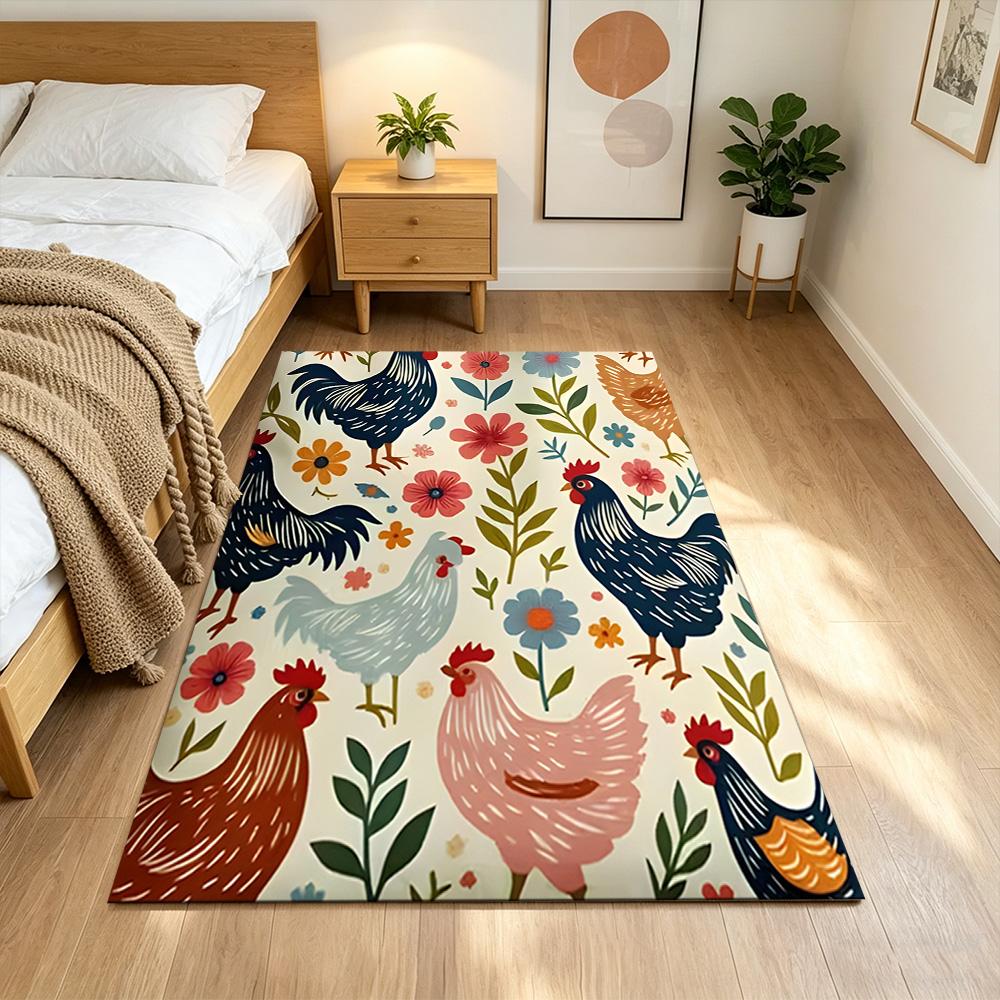 Colorful Chicken Art Pattern Non-Slip Home Carpet Design for Office Decor Living Room Bedroom Gift