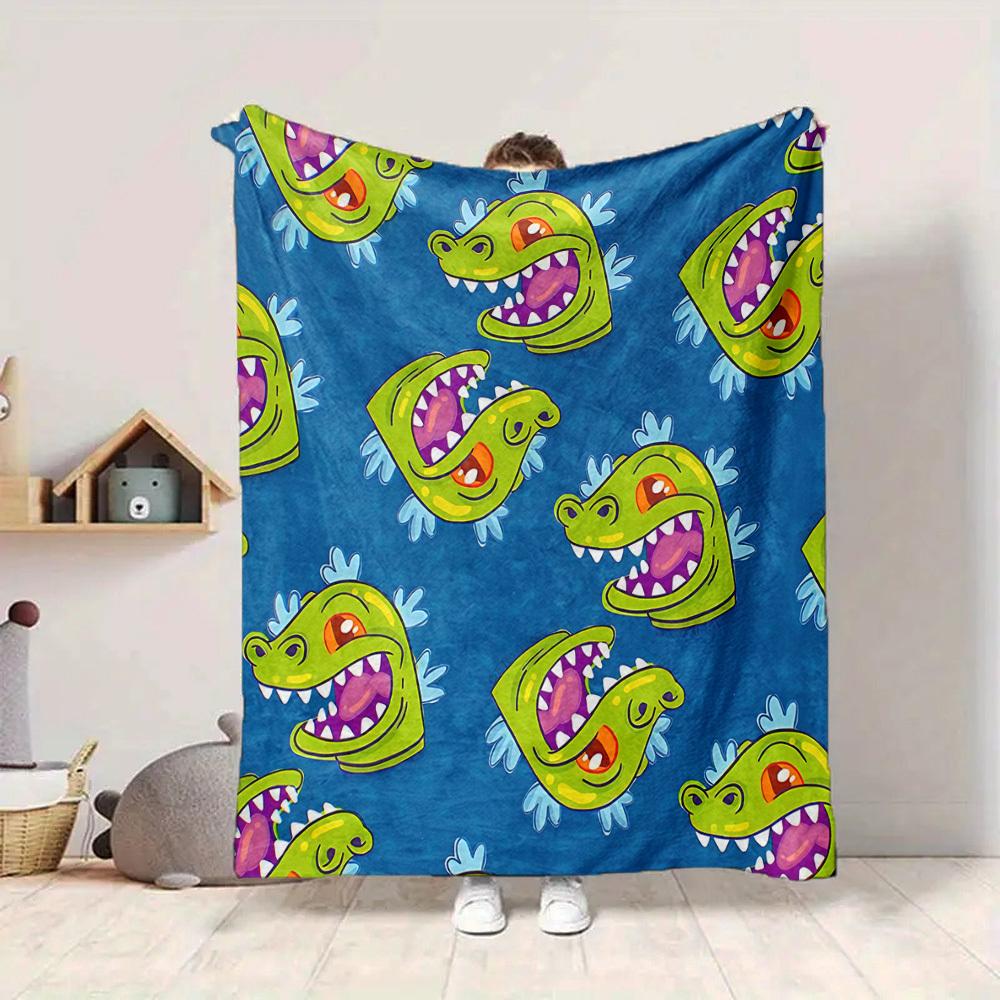 1pc Dino Rugrats Flannel Throw Blanket HD Printed Lightweight Soft Warm All Season Blanket for Sofa, Bed, Travel, Camping Machine Washable