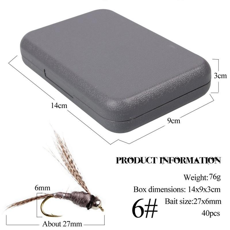 40 stk/ Eske Grå Fluefiske Lokk Enkel Krok Tørrfluefiske Ørret Laksesett Fluefiske lokker