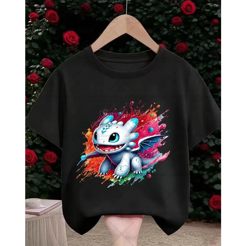 Summer Cute Toothless Cartoon Cotton T-shirt for Boys and Girls Fashionable Street Hot Casual Round Neck for Children