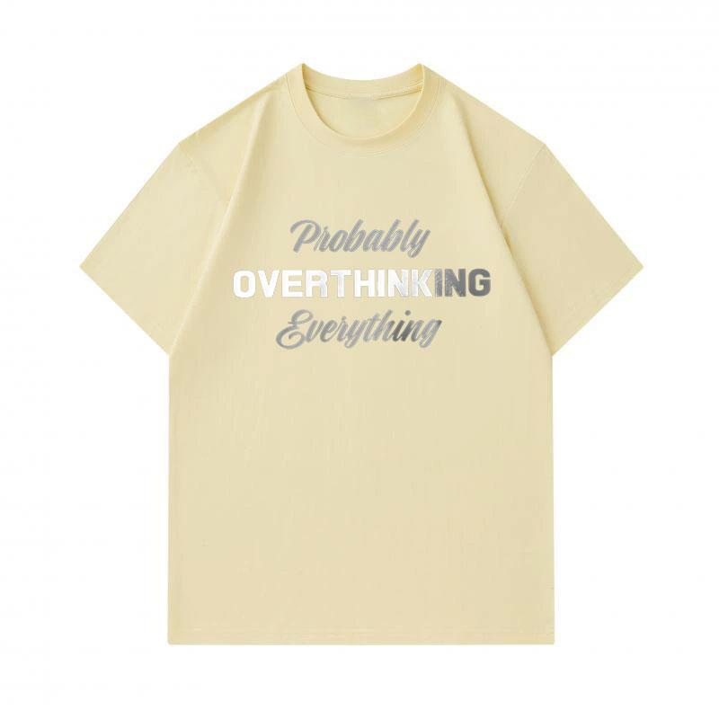 Men's 100% Cotton Crew Neck Short Sleeve T-Shirt, Probably Overthinking Everything Letter Print Casual Comfortable Daily Wear Tee for Everyday Life