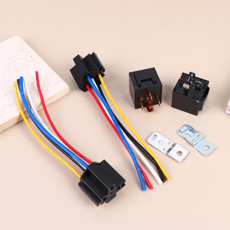 Automotive Relay 12V/24V 5Pin 40A Car Relay With Harness Socket Black Red Copper Terminal Auto Relay Socket SPDT Harness Cable