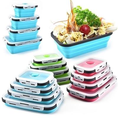 Set of 4 Stacking Collapsible Silicone Lunch Box Portable Folding Food Storage Containers Kitchen Microwave Oven and Freezer Safe