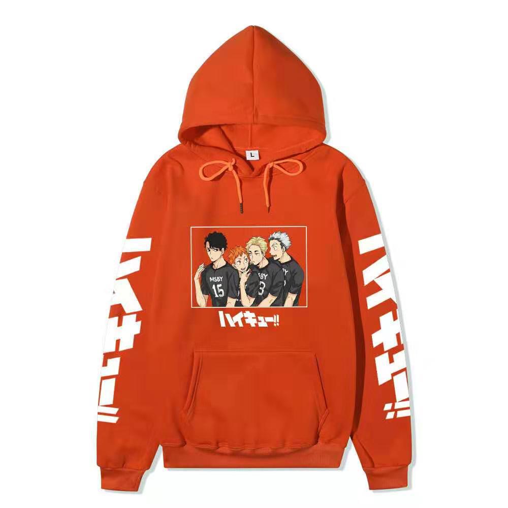 Haikyuu MSBY Black Jackal Anime Character Unisex Fleece Hoodie Vertical Japanese Letter Sleeve Volleyball Long Sleeve Pullover Sweatshirt