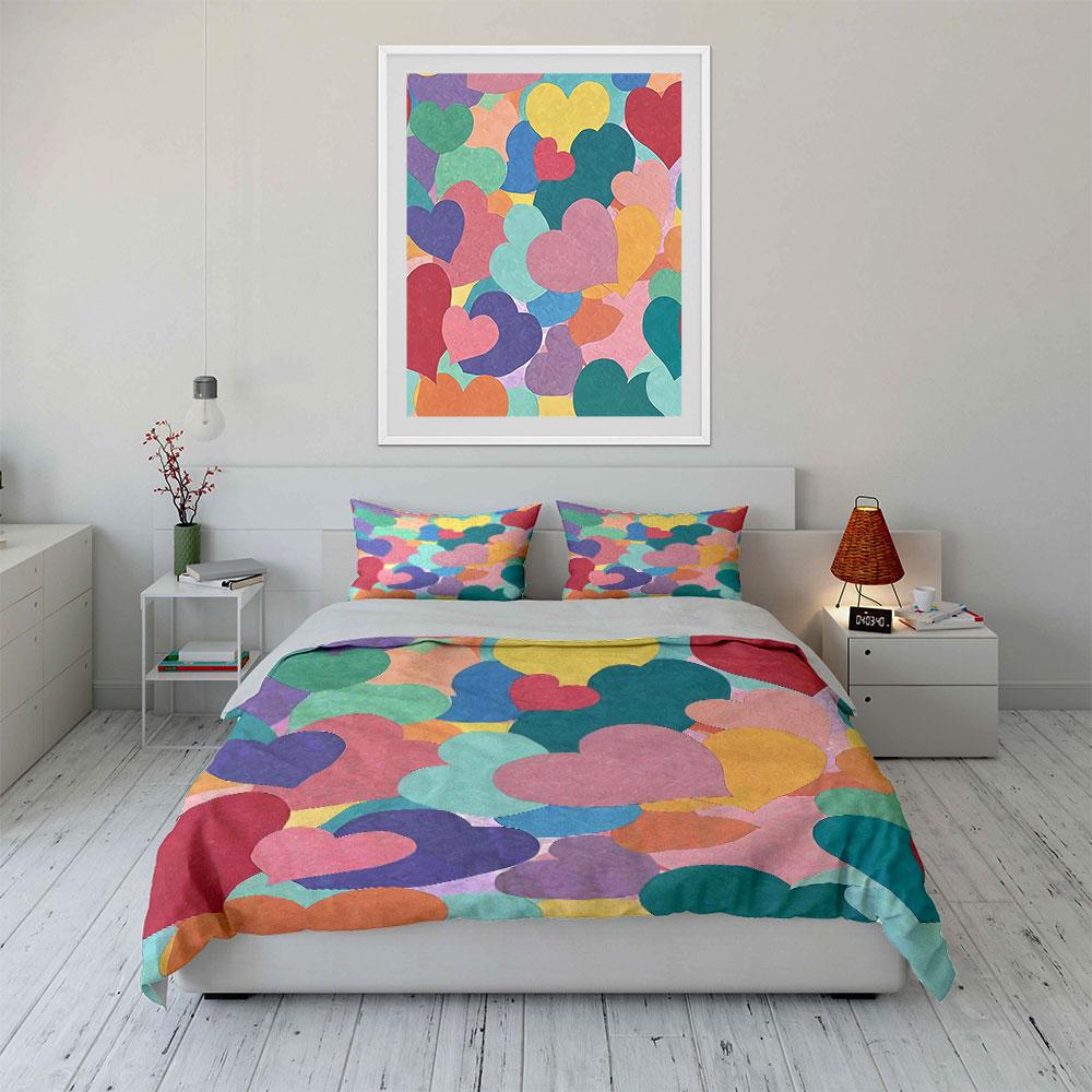 Buntes Herzmuster Bettwäscheset Bettwäsche Bettbezug-Set Bettbezug Kissenbezüge (1 * Bettbezug 2 * Kissenbezüge, ohne Bettdecke)