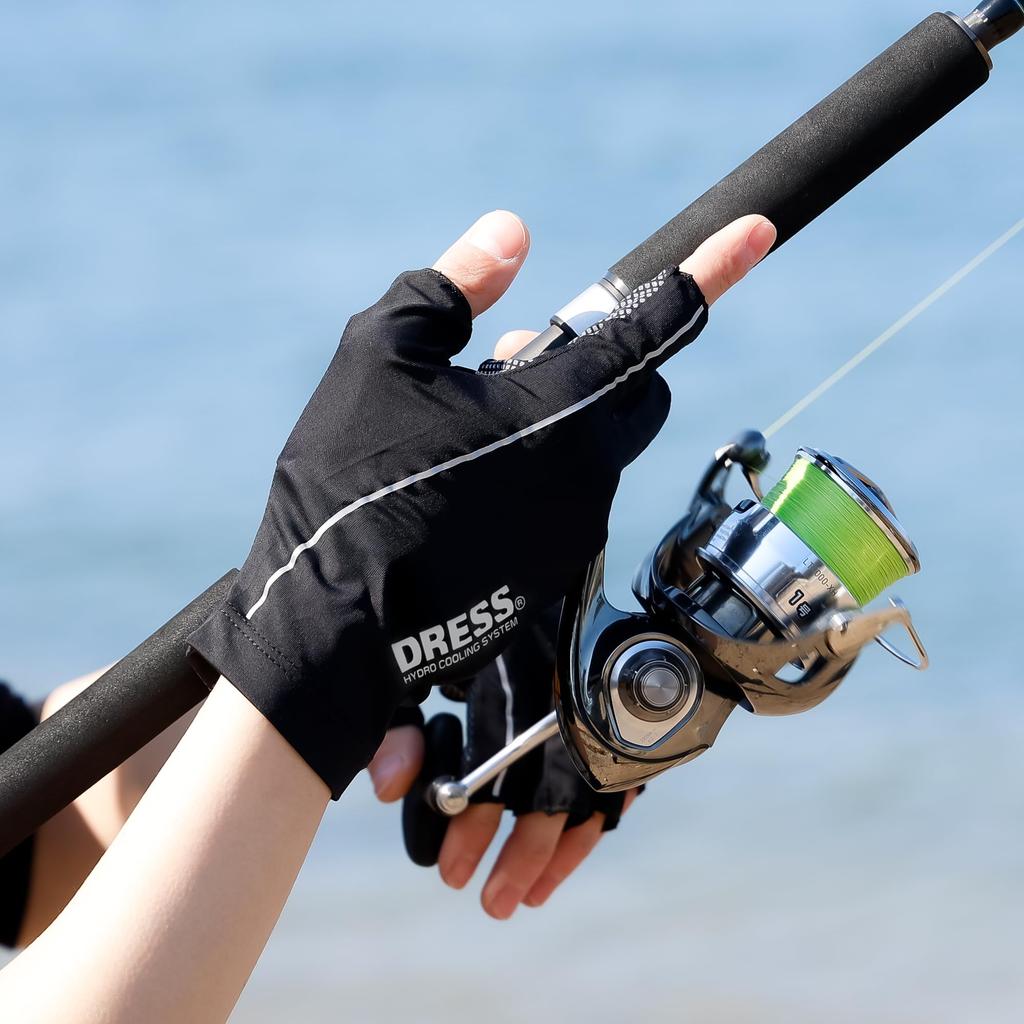 DRESS Hydro-Cooling Gloves, Sizes S - M, Fishing Gloves, Summer Cooling, 5-Piece Cut, Smartphone Compatible, High Sensitivity, Quick-Drying,