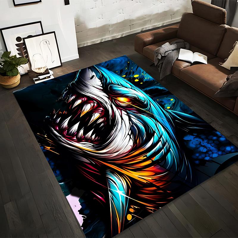 Dynamic Shark Art in Vibrant Colors Rug Non-slip rug suitable for living room and bedroom sofas.