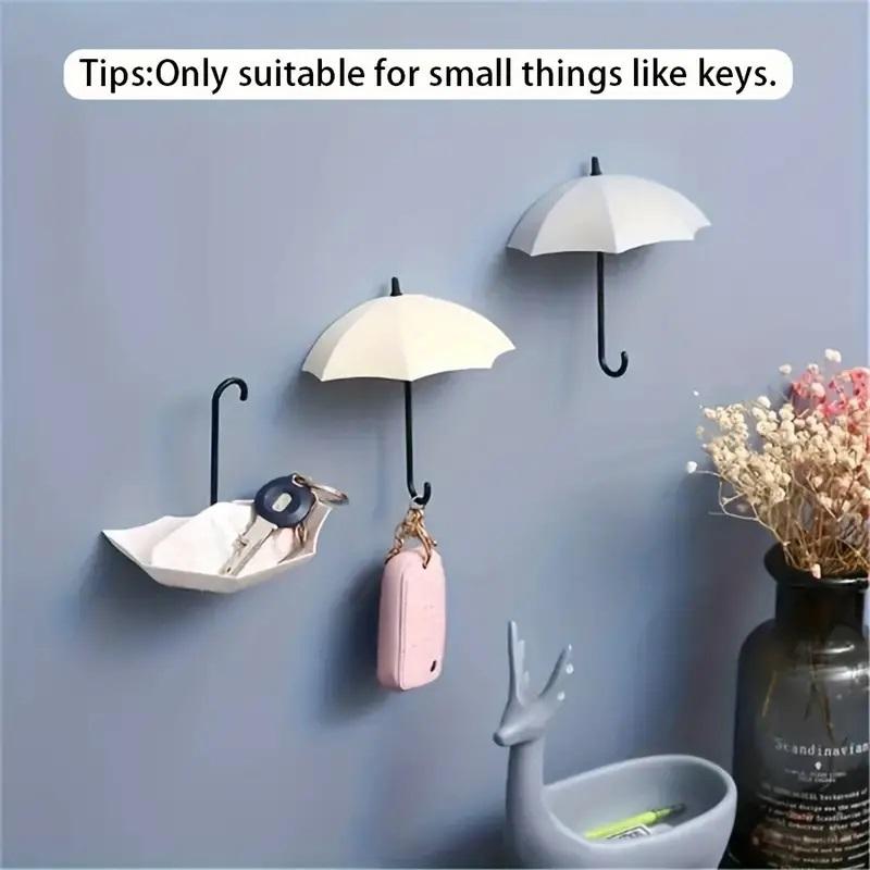 3PCS/Set Cute Umbrella Sticky Hooks No-Punched Behind The Door Key Holder Kitchen Bathroom Decorative Sticky Hooks Accessories
