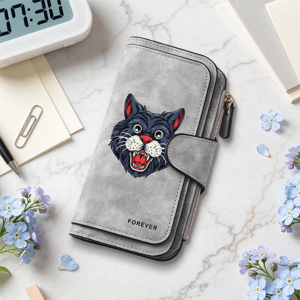 Cartoon Wild Cat Print Long Wallet Fashion Casual Multi Card Slot Purse