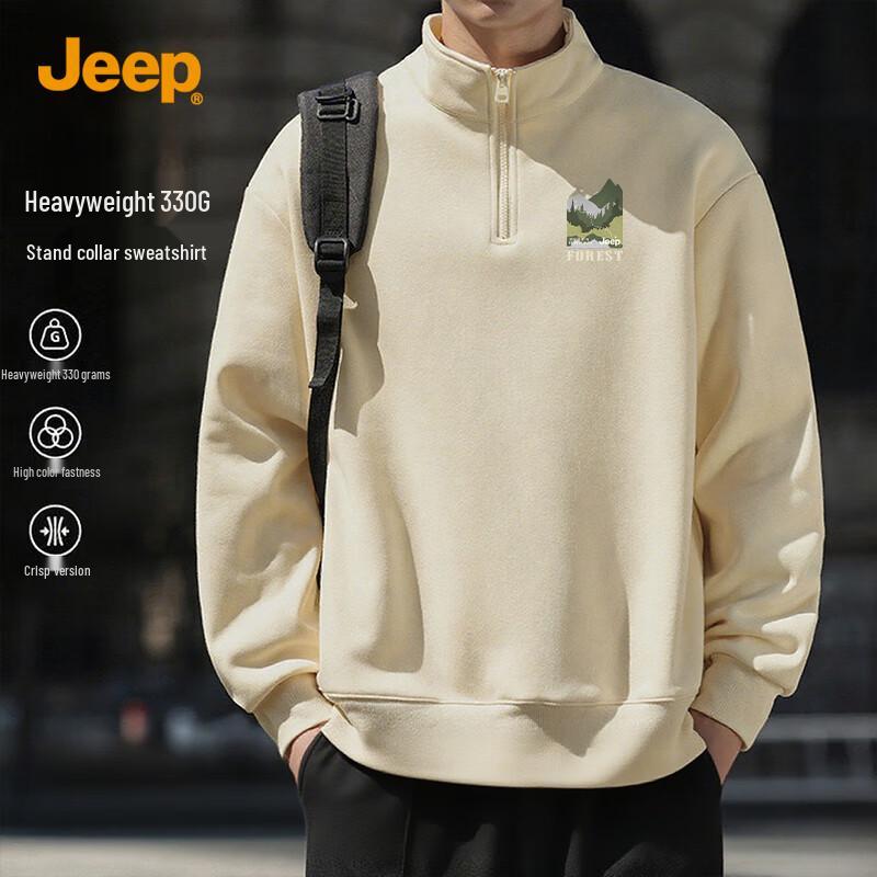 

JEEP Men s Loose Casual Stand-Up Collar Half-Zip Sweatshirt 3XL