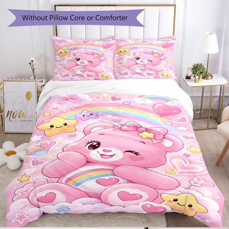3'lü Nevresim Takımı (1*Nevresim Kılıfı + 2*Yastık Kılıfı, Çekirdeksiz), Care Bears Baskılı Yumuşak Dört Mevsim Nevresim Takımı, Ev Yatak Odası Dekorasyon Hediyesi