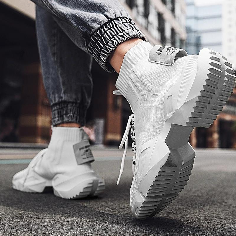 Men Sneakers Breathable Running Shoes  Lace-Up Outdoor Walking Shoe Non Slip Footwear Height Increasing