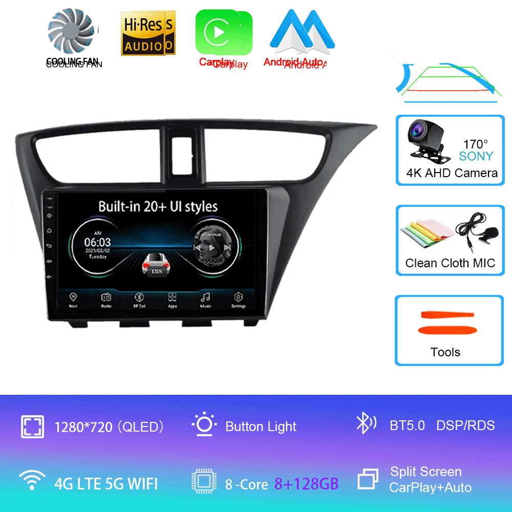 Android 14 Carplay Radio De Coche Para Honda CIVIC Hatchback 2012 2013 2014 2015 2016 2017 Reproductor Multimedia Navegación GPS