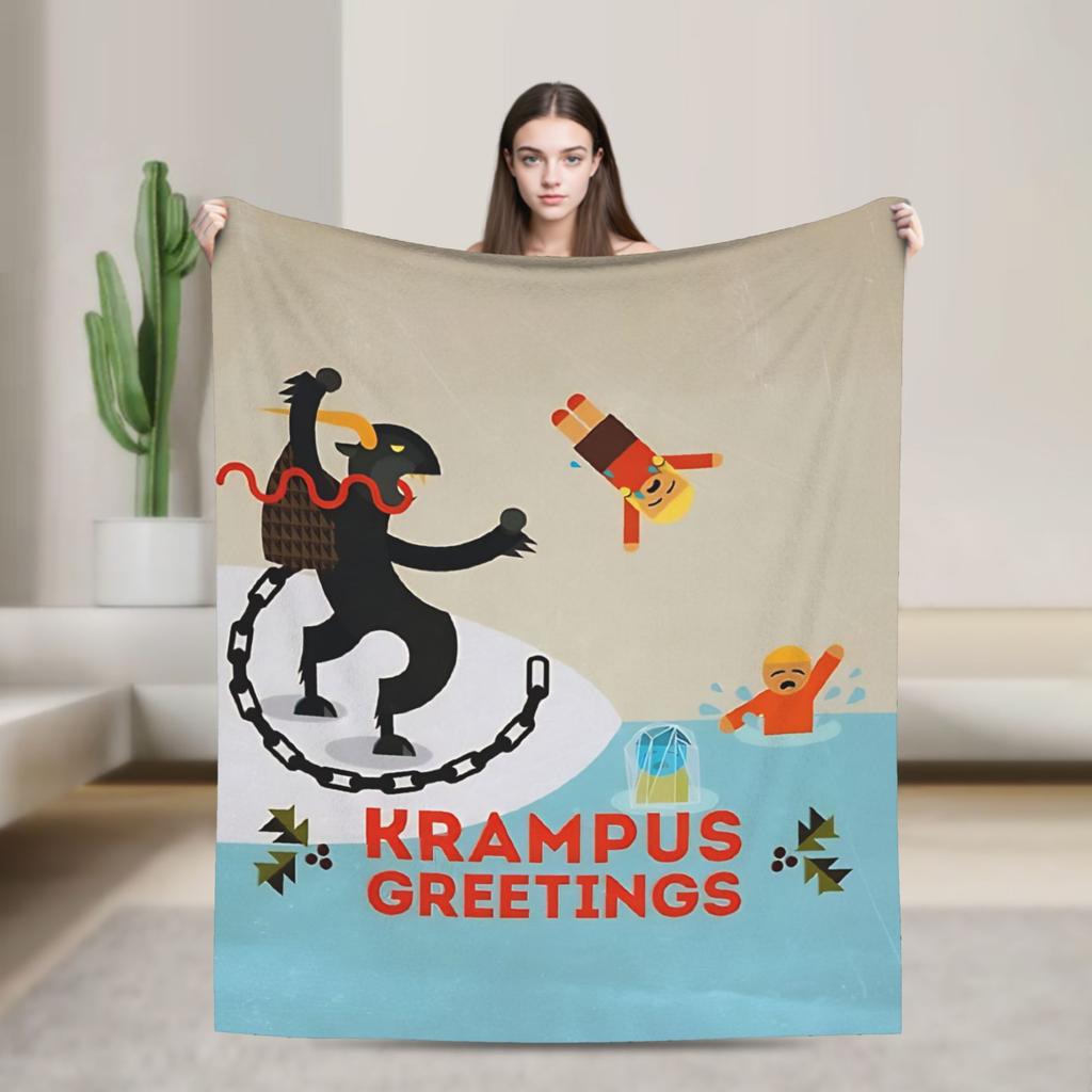 Soft Blanket Travel Office Merry Krampus Horror Bedding Throws  Flannel Bedspread For Couch Chair Street Trend Sofa Bed Cover