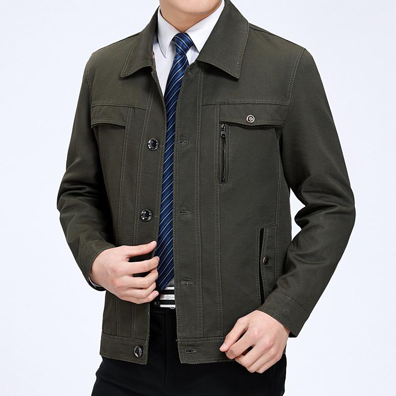Men's Pure Cotton Casual Jacket for Spring and Autumn - Middle-Aged and Elderly Turn-Down Collar Coat