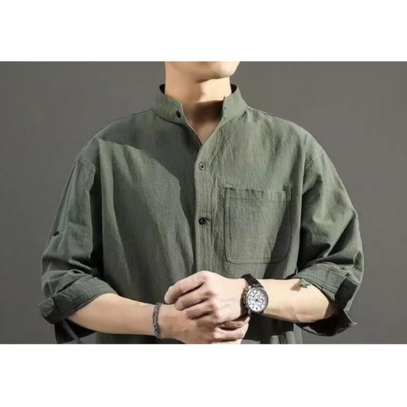 Men's Fall Casual Cotton-Linen Shirt: Loose-Fit, Korean-Style, Long-Sleeve Shirt