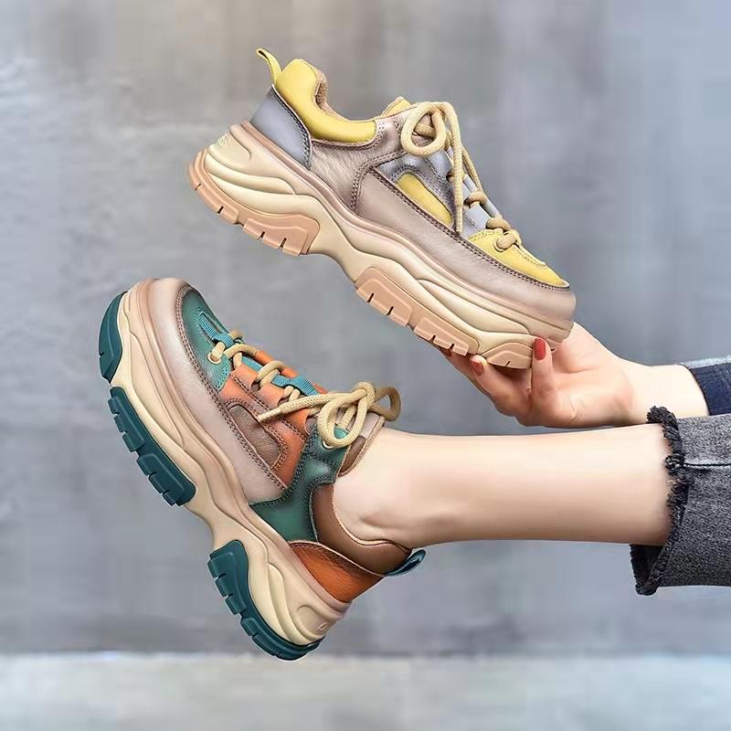 Spring Selling Thick Sole Mixed Colors Casual Shoes Women Comfort Retro Non -Slip Outdoor Harajuku Style Female Sneakers