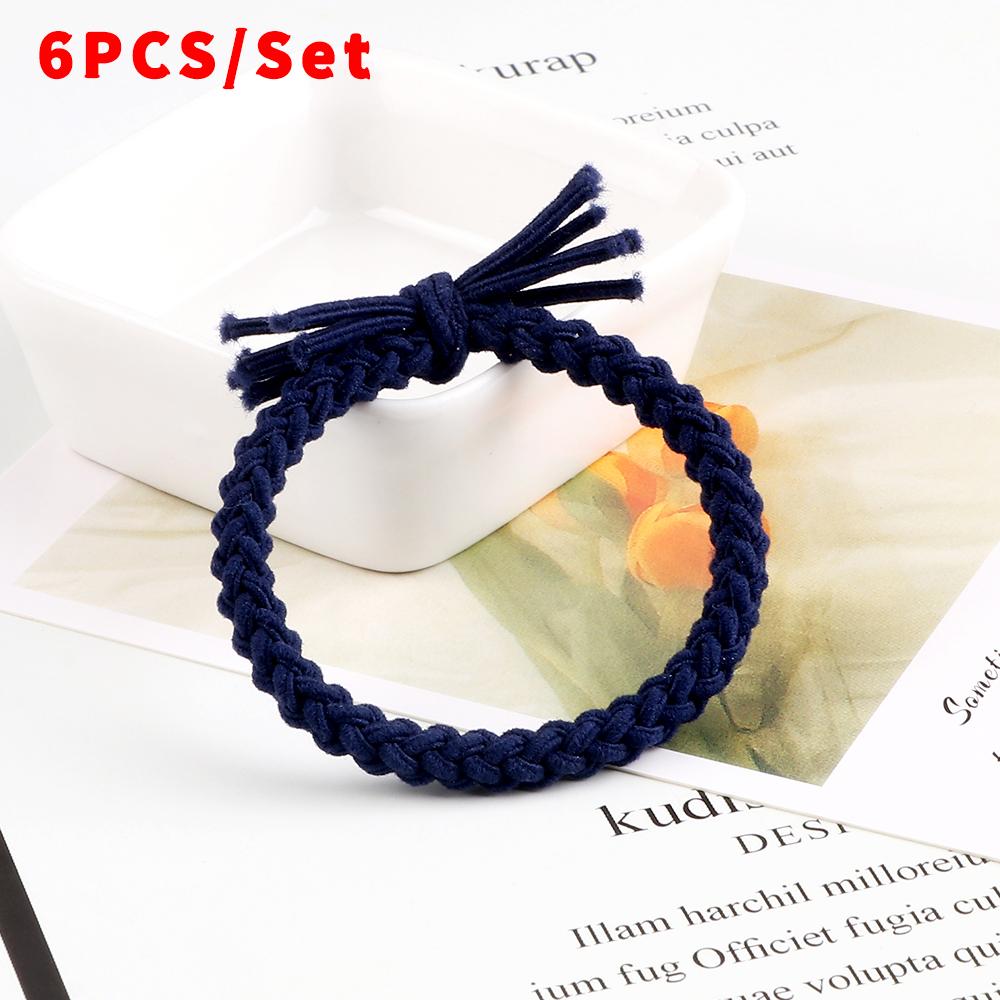 6pcs/set Solid Color Twist Rubber Band Basic Simple Elastic Headband For Thick Hair Girl Women Hair Accessories Scrunchie Holder