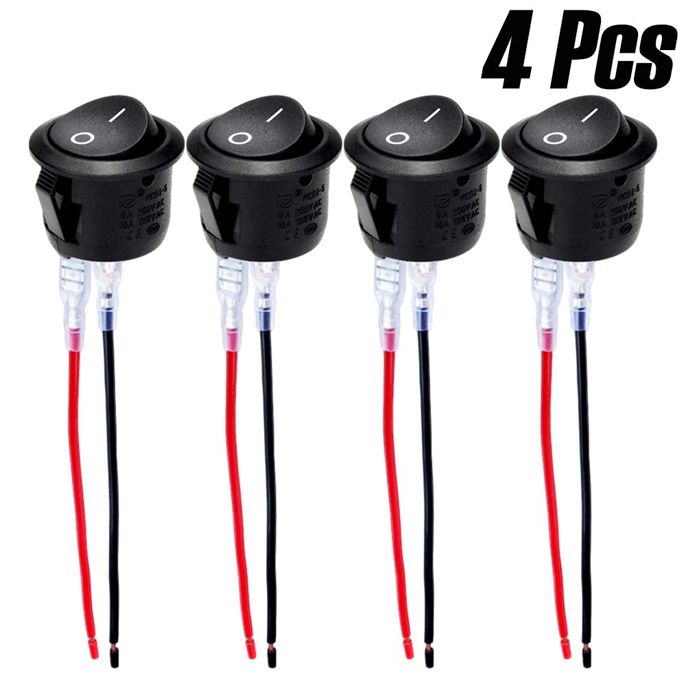 1/4PCs Car Circular Rocker Switches 12V DC Circular Toggle Switch For Motorhomes 2-pin Connector Auto Car Accessories