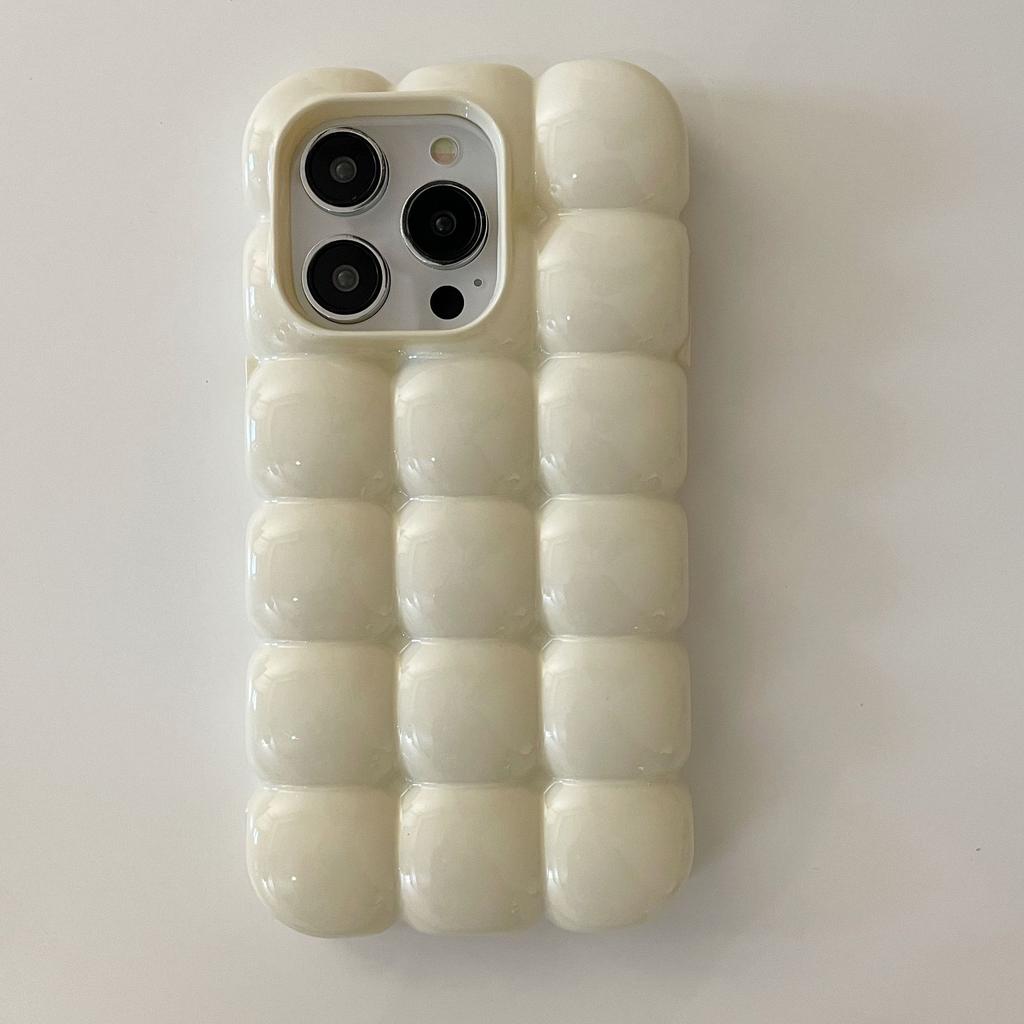 Cute Stylish Bread Chocolate Block 3D Phone Case For iPhone 14 13 12 15ProMax 11 Glossy Protective Cover Fundas INS Solid Color Macaron Egg Waffle
