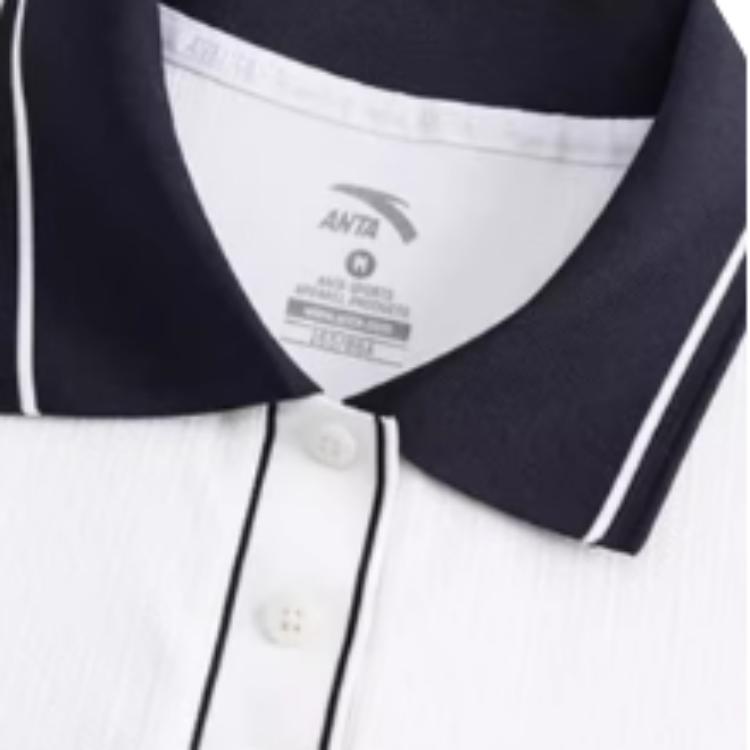 Anta Color Block Comfortable Breathable Versatile Short Sleeve Polo Shirt Women tops Snow-White 162528122-1