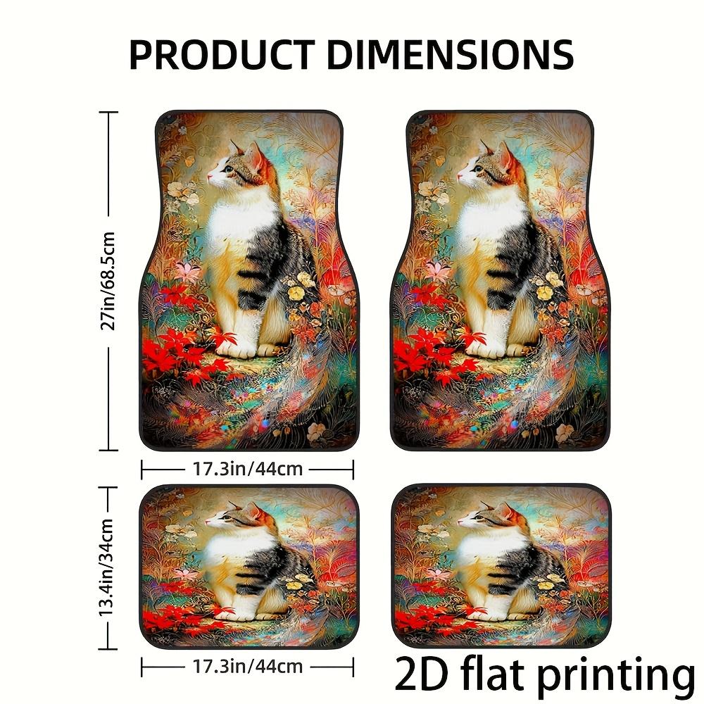 4 Stück Ganzjahres-Autofußmatten mit Kaliko-Katze & Japanisch inspiriertem Blumendesign - Rutschfest, Langlebig, Passend für Vorder- und Rücksitze,