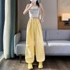 Women's Summer High Waist Yellow Drape Skirt Pants - Korean Style Loose Slimming Wide-Leg Casual Lantern Design.
