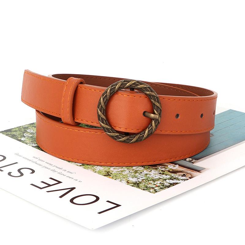 Retro Waist Minimalist Belt With Circular Buckle Design For Casual And Business
