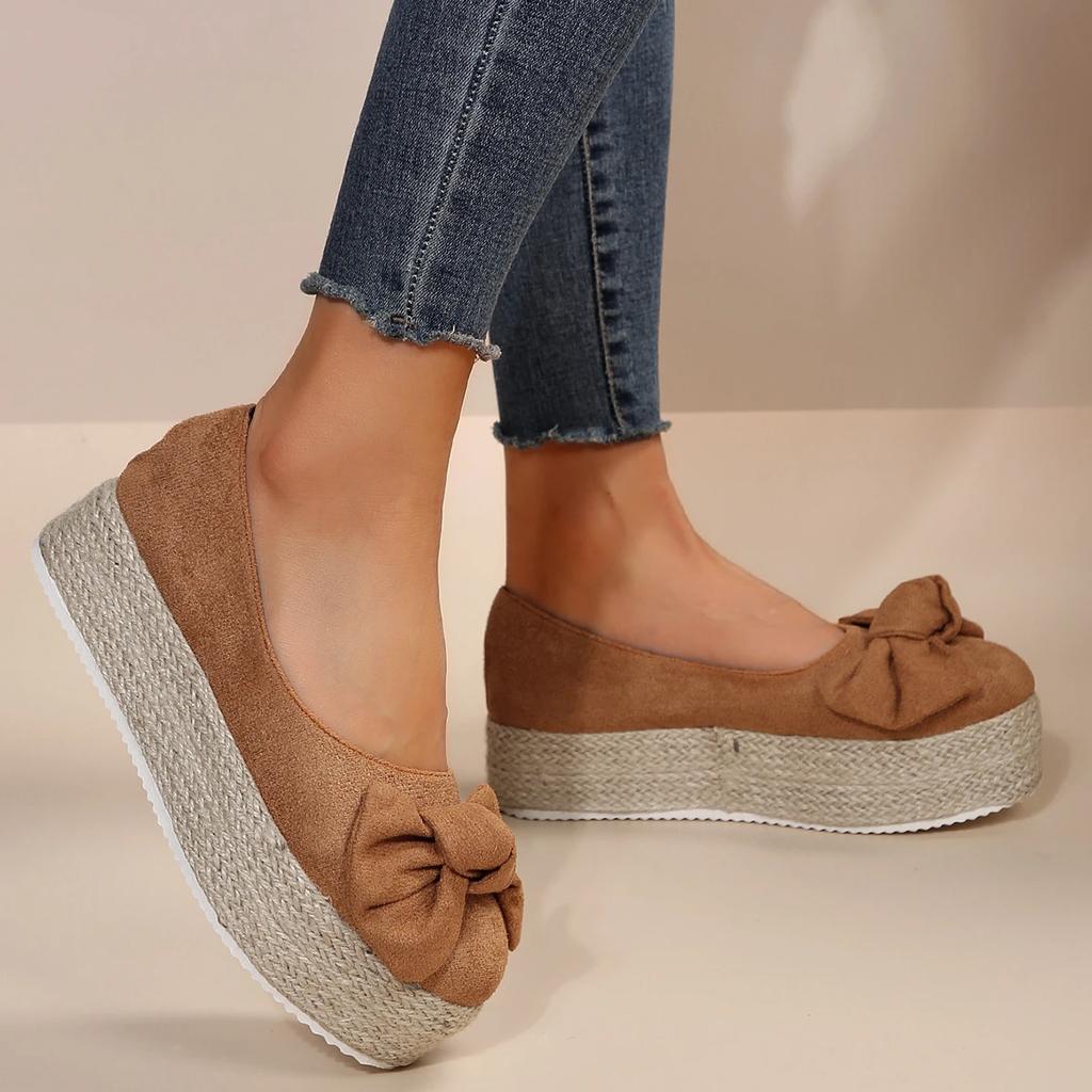 Klobige Plateausneaker Damen Herbstmode Schleife Dicke Sohle Loafer Schuhe für Frau Rutschfest Flacher Absatz Espadrilles Schuh